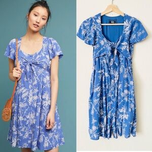 Anthropologie Maeve SIZE 2 Jill flutter sleeve blue floral mini dress
